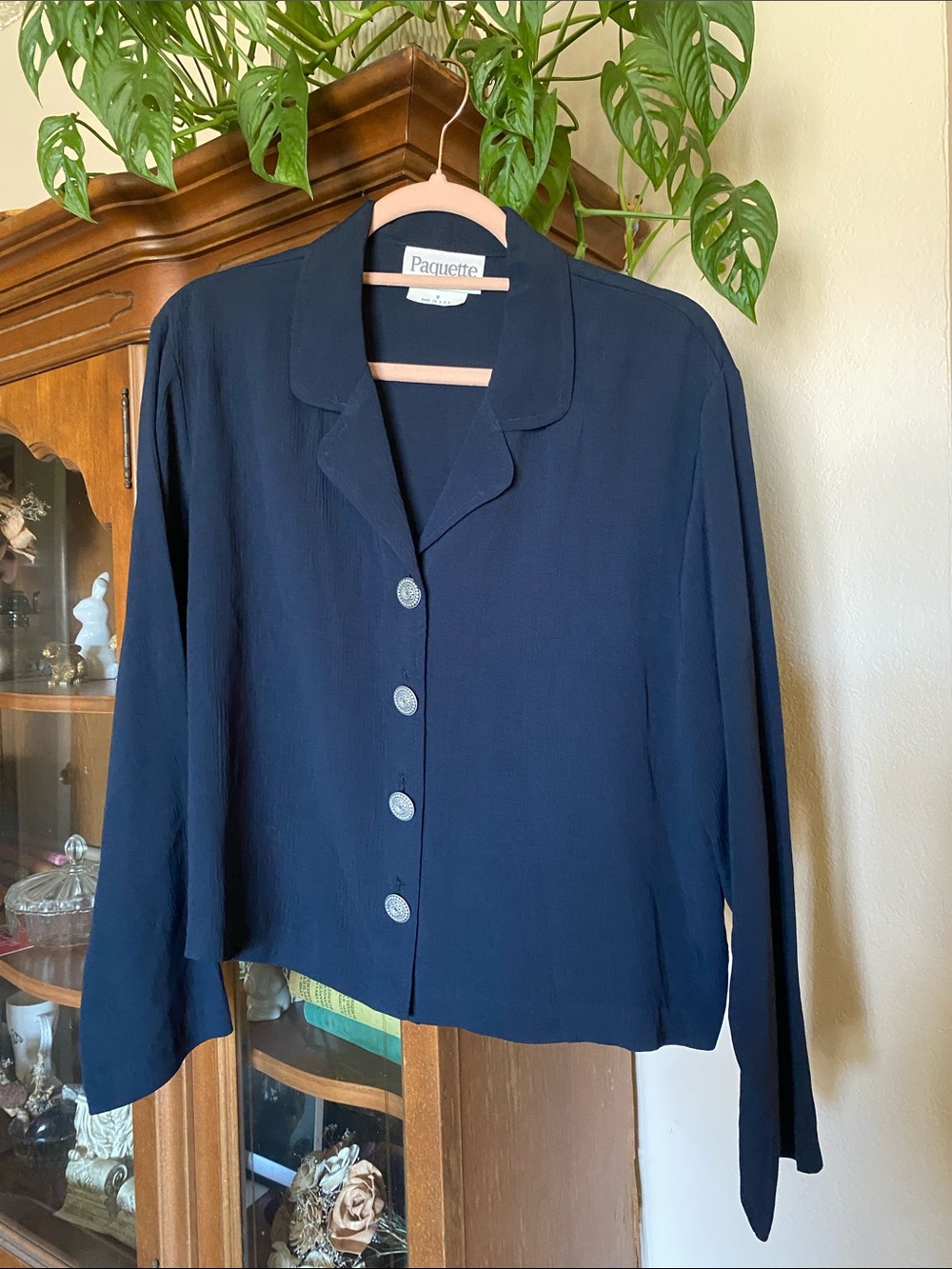 Navy Button-Front Lightweight Women's Jacket